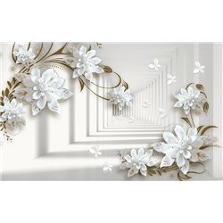 Длинный тоннель с цветами - 3D фотообои|3D расширяющие пространство