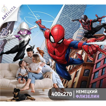Фотообои детские - мультфильм человек паук - 400 x 270 - Обои винил на флизелине моющиеся для девочки или мальчика.