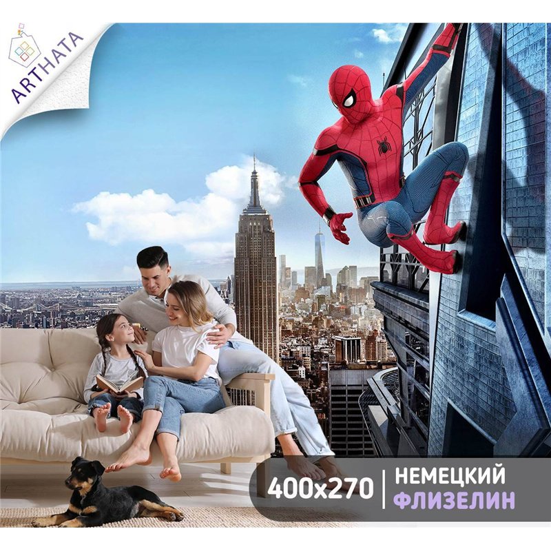 Фотообои детские - мультфильм человек паук - 400 x 270см - Обои винил на флизелине моющиеся для девочки или мальчика.