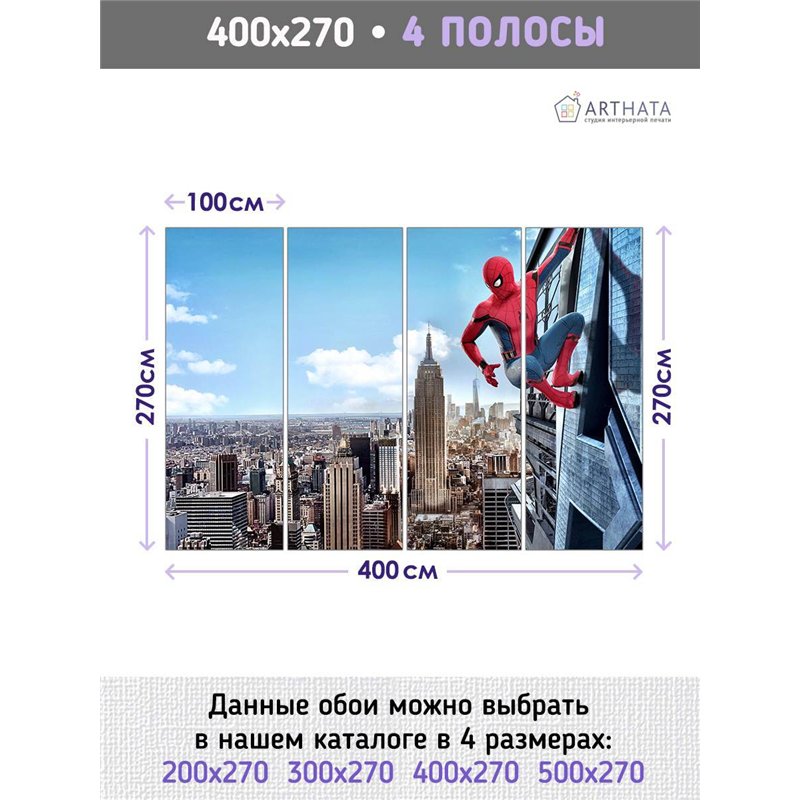 Фотообои детские - мультфильм человек паук - 400 x 270см - Обои винил на флизелине моющиеся для девочки или мальчика.