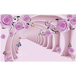 Розовый коридор - 3D фотообои|3D цветы