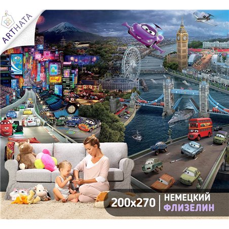 Фотообои на стену детские - тачки, Молния Маккуин, мультик, дисней - 200 x 270 - Фотообои в детскую комнату моющиеся обои для ма