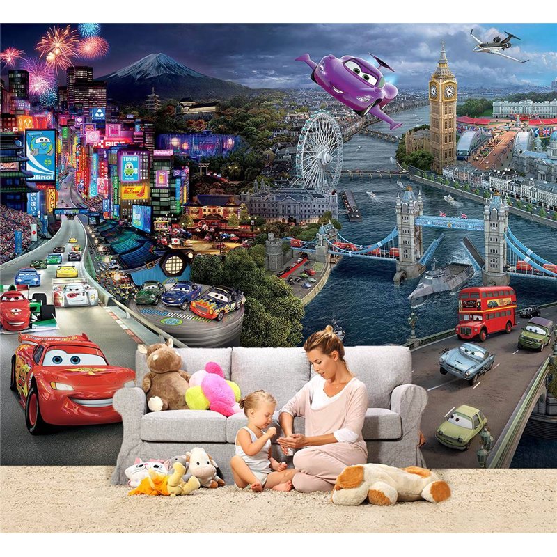 Фотообои на стену детские - тачки, Молния Маккуин, мультик, дисней - 200 x 270 - Фотообои в детскую комнату моющиеся обои для ма