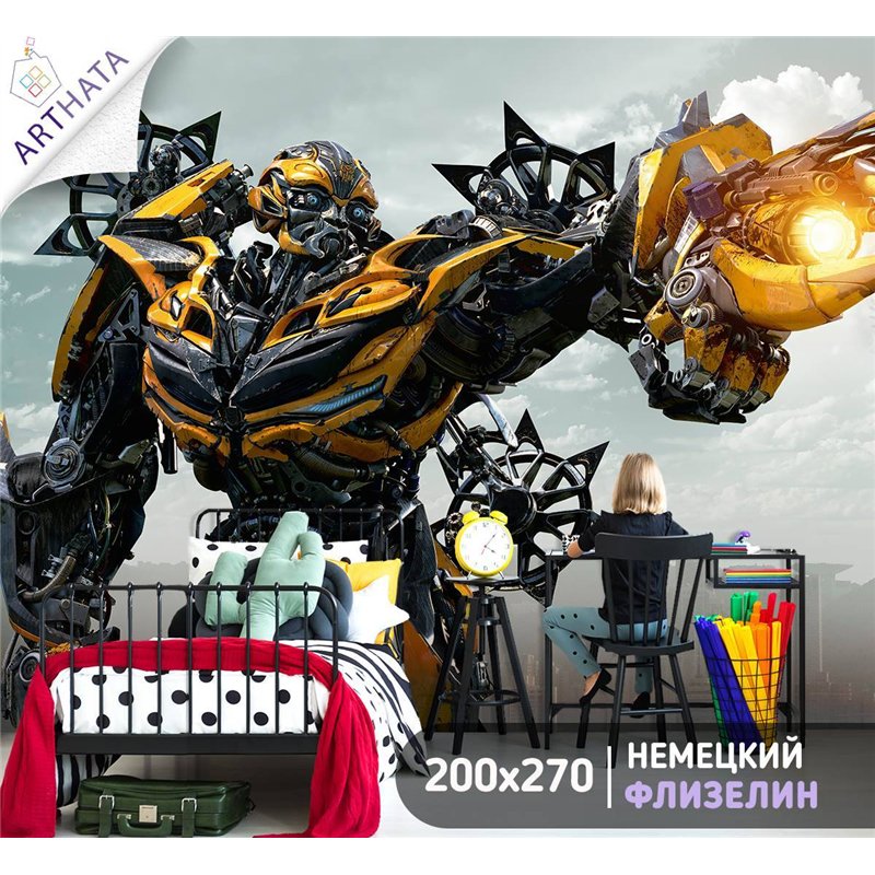 Фотообои на стену детские - трансформеры - 200x270. Обои винил на флизелинесупергерои, фильм, машина, Бамблби, для мальчиков ярк