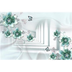 Изумрудные цветы - 3D фотообои|3D расширяющие пространство