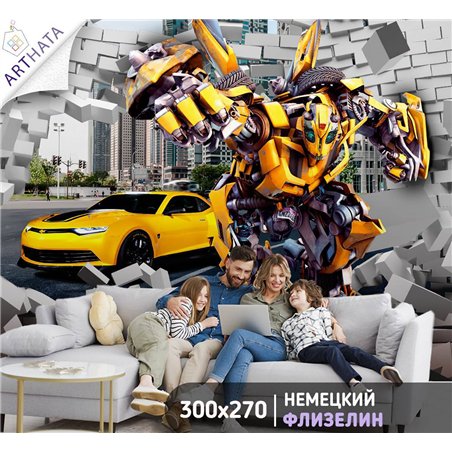 Фотообои детские флизелиновые - супергерои трансформеры машины - 300x270. В детскую комнату для девочки, мальчика 3д стена, Кино