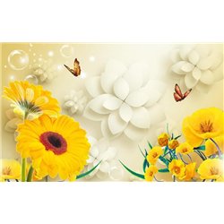 Жёлтые цветы - 3D фотообои|3D цветы