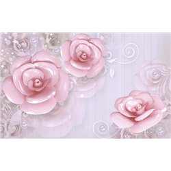 Розовые розы с блеском - 3D фотообои|3D цветы