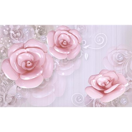 Розовые розы с блеском - 3D фотообои|3D цветы