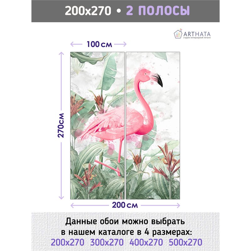 Фотообои розовые фламинго авкарель на кухню моющиеся 200х270