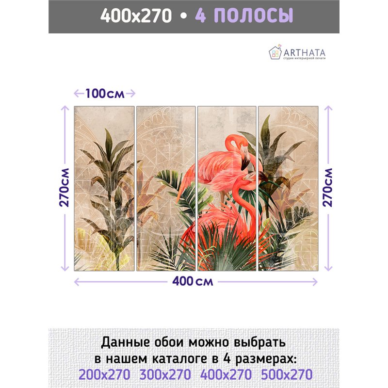 Фотообои фламинго и папоротник на кухню метровые 400х270