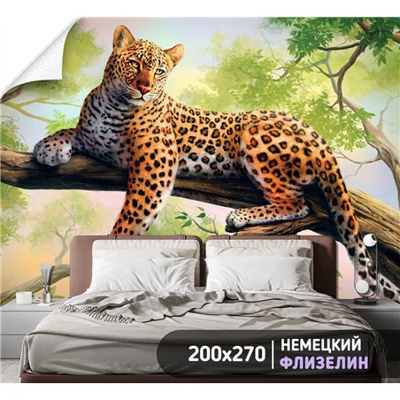 Фотообои леопард на ветке для кухни влагостойкие 200х270