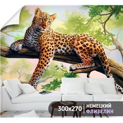 Фотообои фреска леопард на ветке в зал флизелиновые 300х270