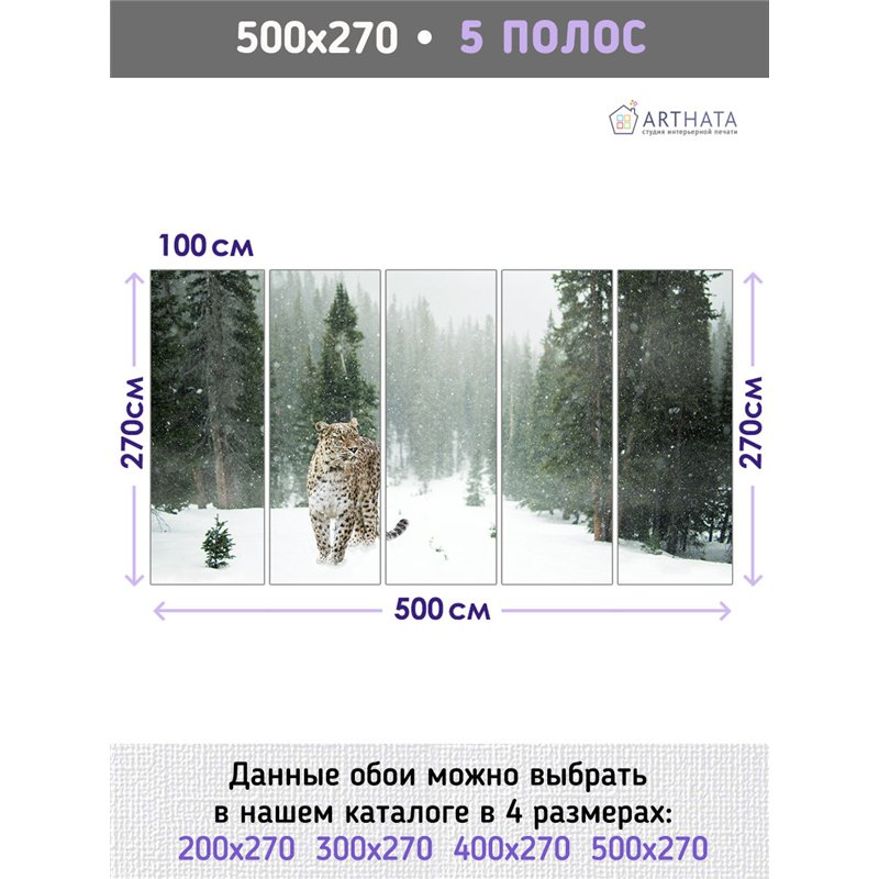 Фотообои снежный барс зимой для зала моющиеся 500х270