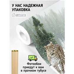 Фотообои снежный барс зимой для зала моющиеся 500х270