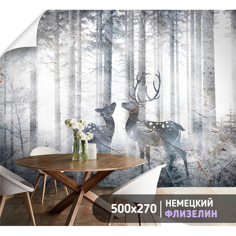 Фотообои фреска с оленями в лесу в коридор метровые 500х270