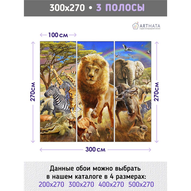 Фотообои дикие животные африки для коридора метровые 300х270