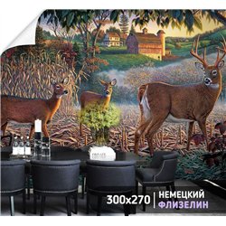 Фотообои пейзаж с оленями для спальни метровые 300х270