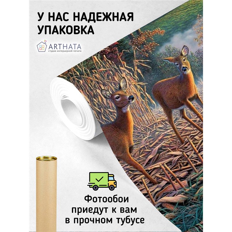 Фотообои олени и домики 3d для зала метровые 500х270