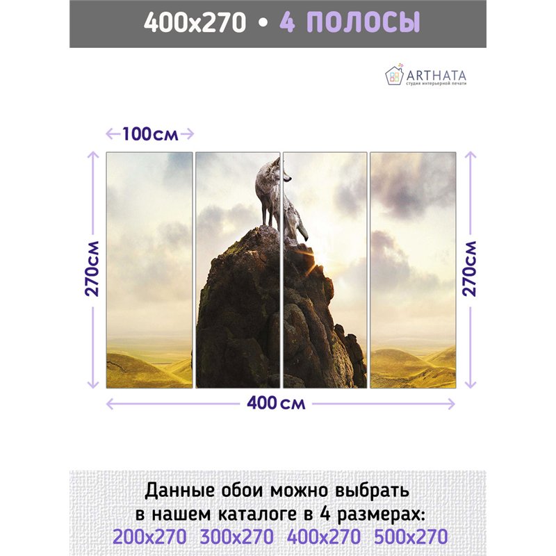 Фотообои с волком на пике горы 3d для зала метровые 400х270
