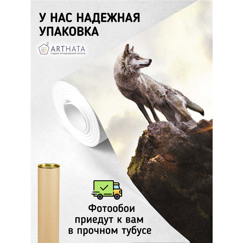 Фотообои с волком на пике горы 3d для зала метровые 400х270