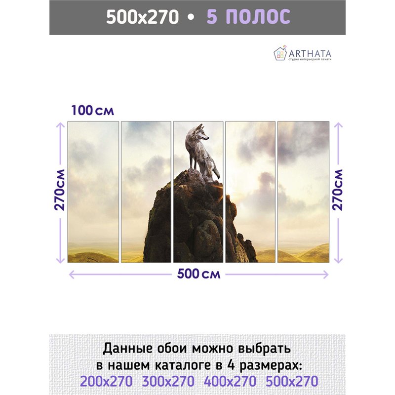 Фотообои с волком на скале моющиеся на кухню 500х270