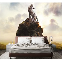 Фотообои с волком на скале моющиеся на кухню 500х270