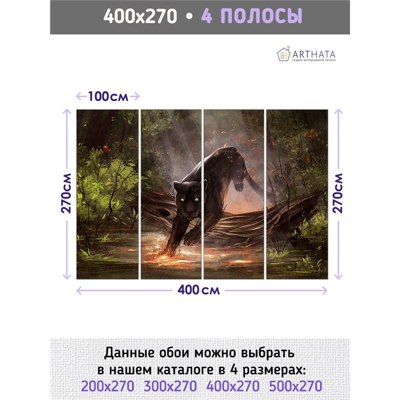 Фотообои пантера в лесу моющиеся для кухни 400х270