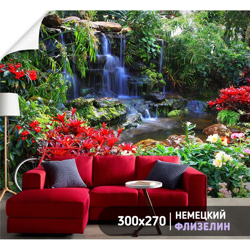 Фотообои тропический водопад для кухни влагостойкие 300х270