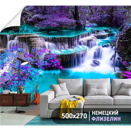 Фотообои водопад в лесу моющиеся для кухни 500х270