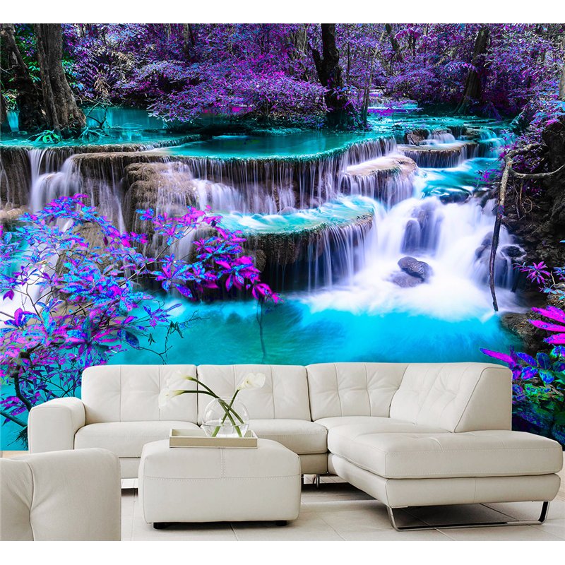 Фотообои водопад в лесу моющиеся для кухни 500х270