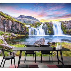 Фотообои горный водопад 3d для зала метровые 300х270