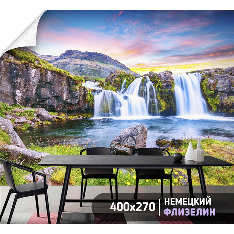 Фотообои водопад в горах моющиеся на кухню 400х270
