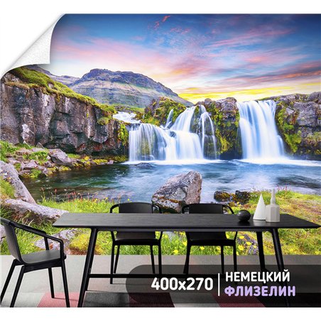 Фотообои водопад в горах моющиеся на кухню 400х270