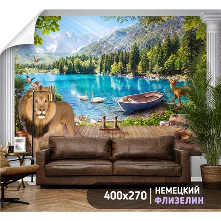 Фотообои фреска с озером и причалом на кухню 400х270