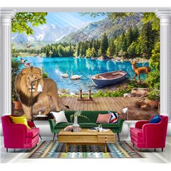 Фотообои фреска с озером и причалом на кухню 400х270