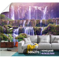 Фотообои водопад розовый закат на кухню влагостойкие 500х270