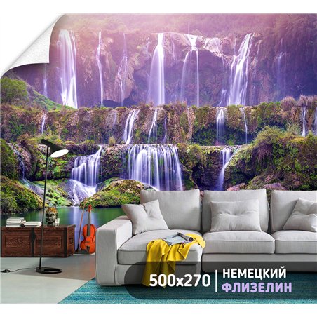 Фотообои водопад розовый закат на кухню влагостойкие 500х270