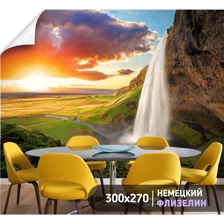 Фотообои водопад Исландии на кухню влагостойкие 300х270