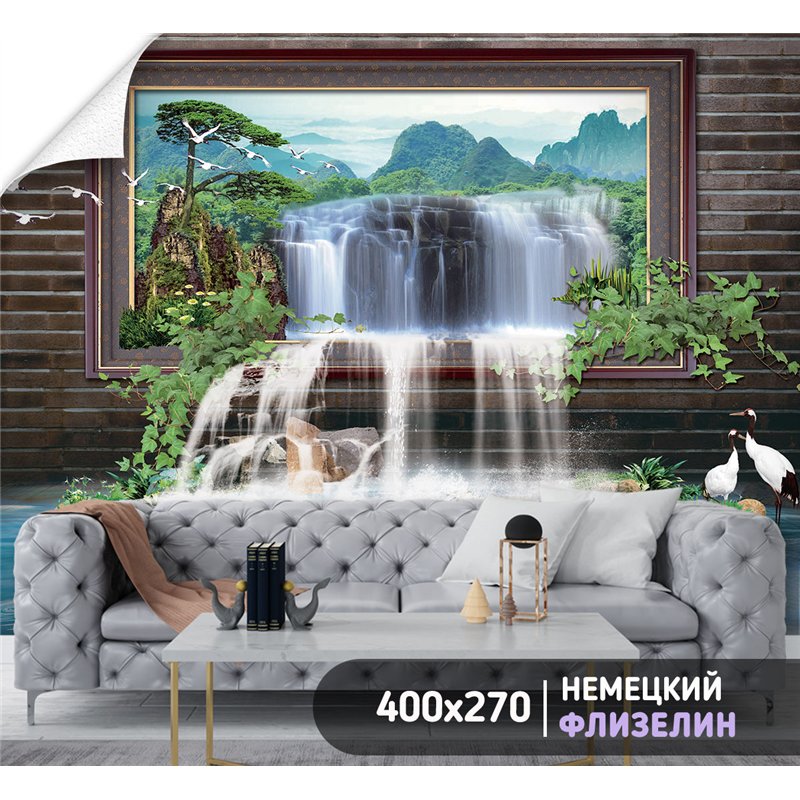 Фотообои водопад из стены для спальни моющиеся 400х270