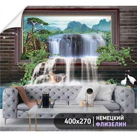 Фотообои водопад из стены для спальни моющиеся 400х270