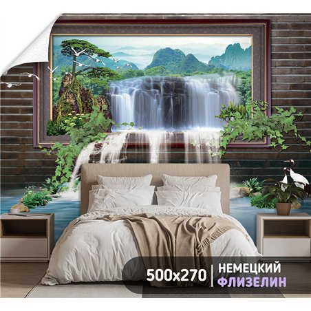 Фотообои водопад из картины для зала моющиеся 500х270