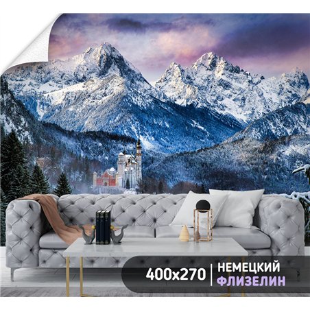 Фотообои замок в снежных горах для зала метровые 400х270