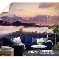 Фотообои горы на закате для коридора флизелиновые 200х270