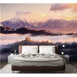 Фотообои горы на закате для коридора флизелиновые 200х270