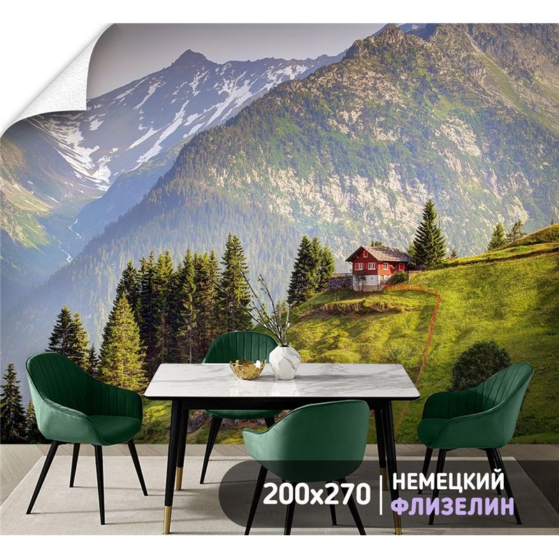 Фотообои домик в горах на кухню моющиеся 200х270
