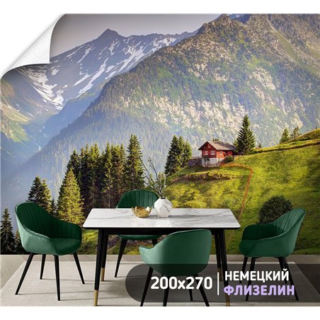 Фотообои домик в горах на кухню моющиеся 200х270
