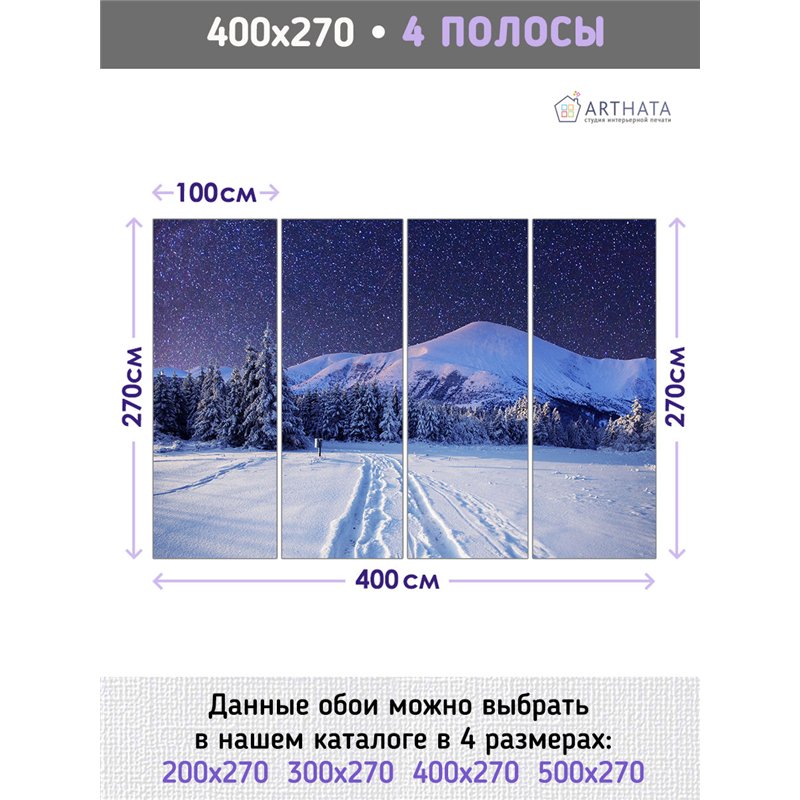 Фотообои зимняя ночь и горы для коридора метровые 400х270