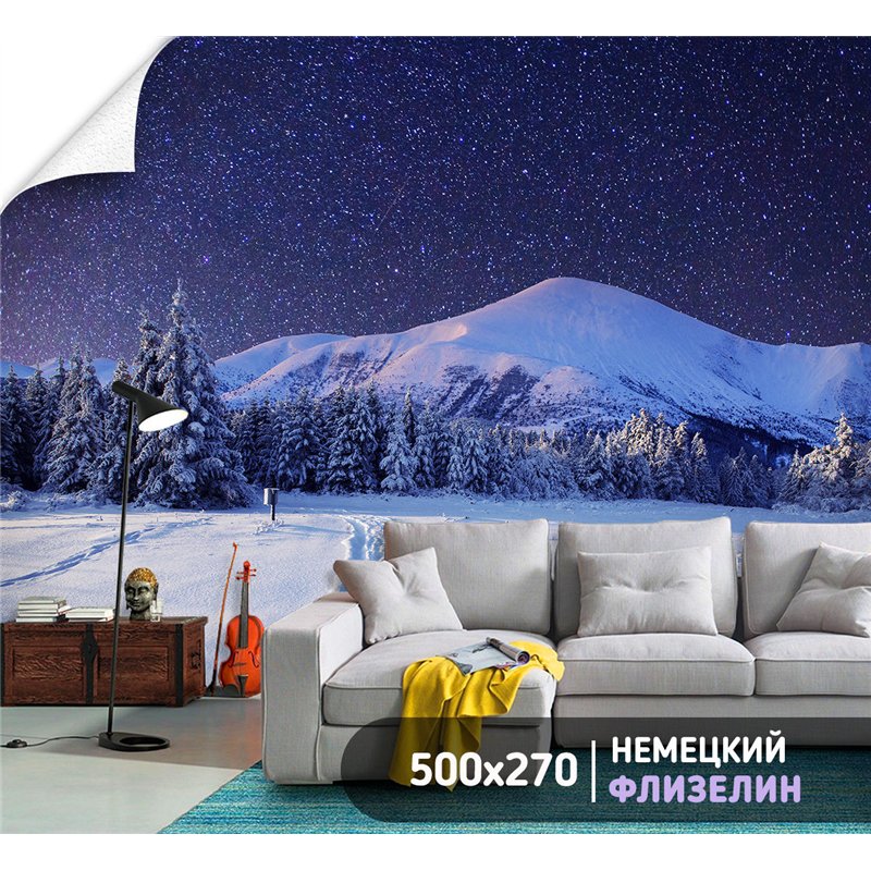 Фотообои зимний горный пейзаж 3d для зала метровые 500х270