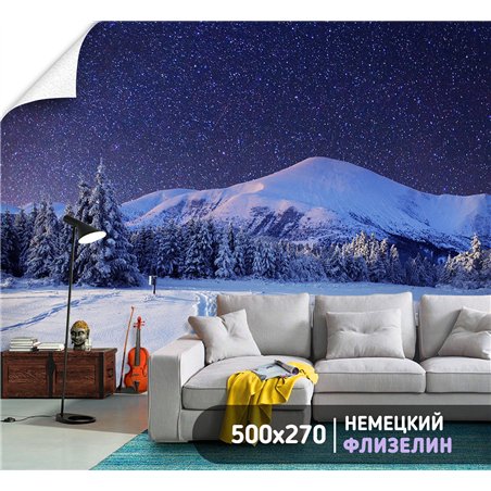 Фотообои зимний горный пейзаж 3d для зала метровые 500х270